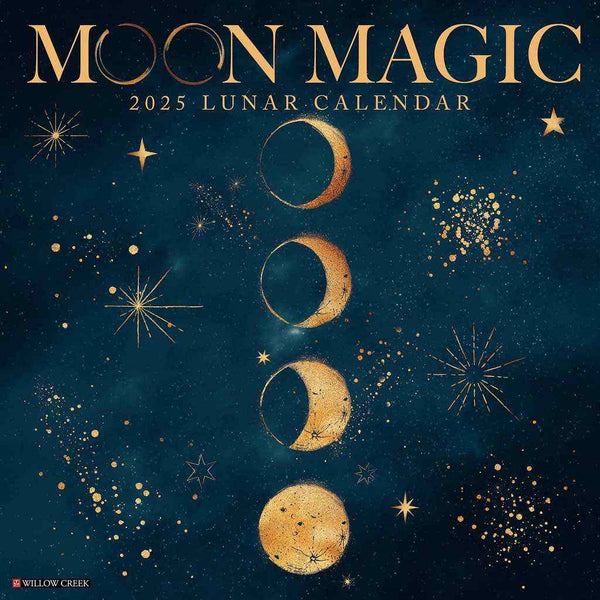 Front of 2025 Lunar Moon Phase Wall Calendar - Blue and Gold