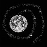 Fine silver double-sided supermoon full moon coin pendant necklace - the perfect moon gift! Showing near side of the Moon with black chain.