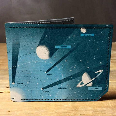 Solar system planets space-themed genuine leather wallet! Jupiter, Saturn