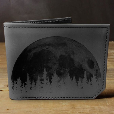 Big  moon and trees space-themed genuine leather wallet!