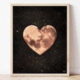 8x10" Heart shaped moon in space art print - shown framed