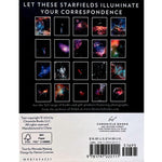 Back of box of Star Notes note card set featuring 20 different space and galaxy photos from the archives of NASA!