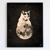 8x10" cat and moon in space art print