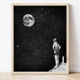 8x10" moon in space young woman swimmer diving art print