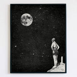 8x10" moon in space young woman swimmer diving art print