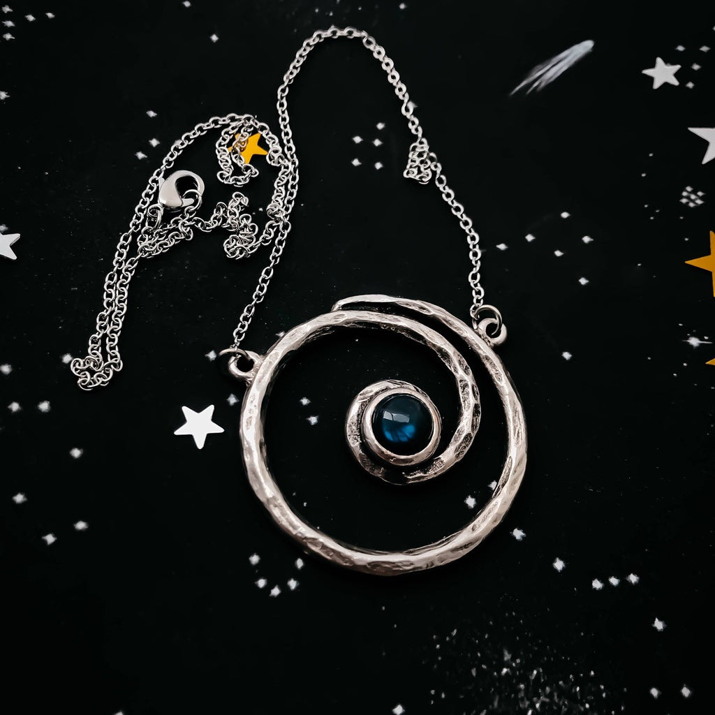 Milky Way Spiral Galaxy Necklace with Labradorite